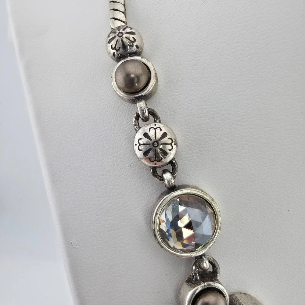 BRIGHTON 'Selene Neutral' Necklace SWAROVSKI Crystal Faux Pearl Silver Plate 18" - Picture 7 of 10